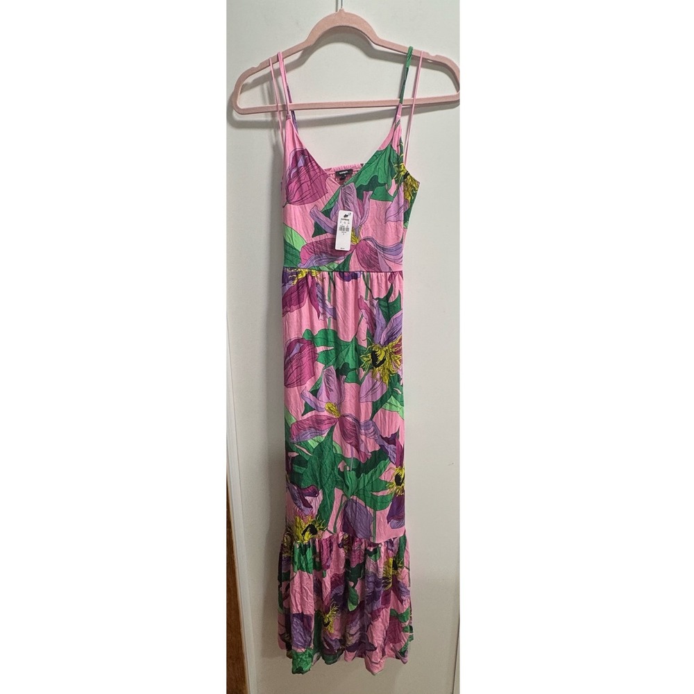 Express Womens Pink Floral Cutout Back Tiered Maxi‎ Dress Small NWT